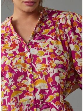 Maeve Women’s Magenta Mushroom Print Button-I Front Top